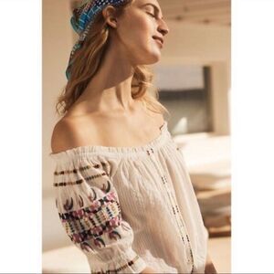 Anthropologie Akemi + Kin Pajaro Blouse Embroidered Buttondown White Cotton 6
